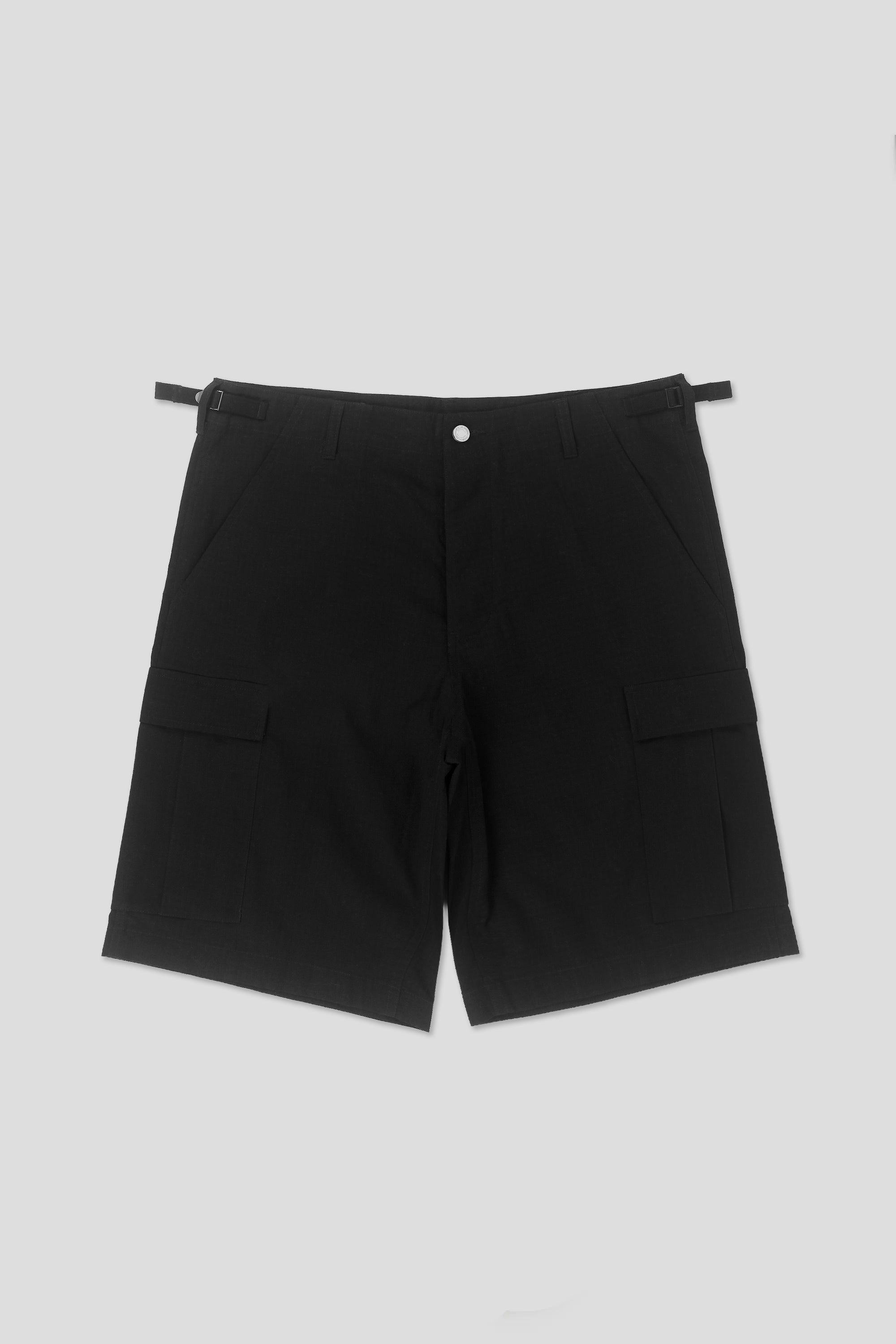 black ripstop fabric cargo shorts tear resistance 93 sierra crosses front view