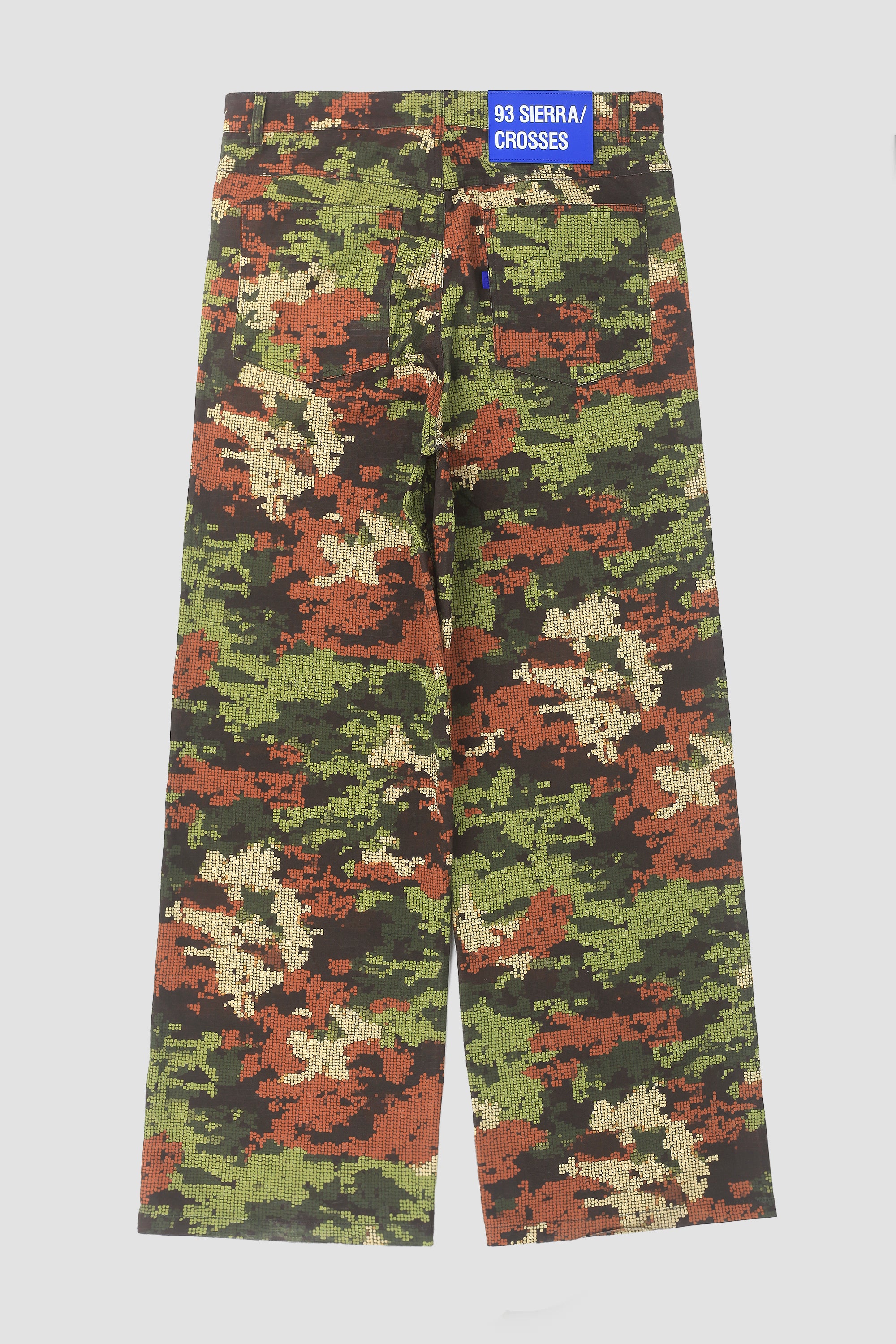 Digi camo print pant wide leg 5 pockets back view