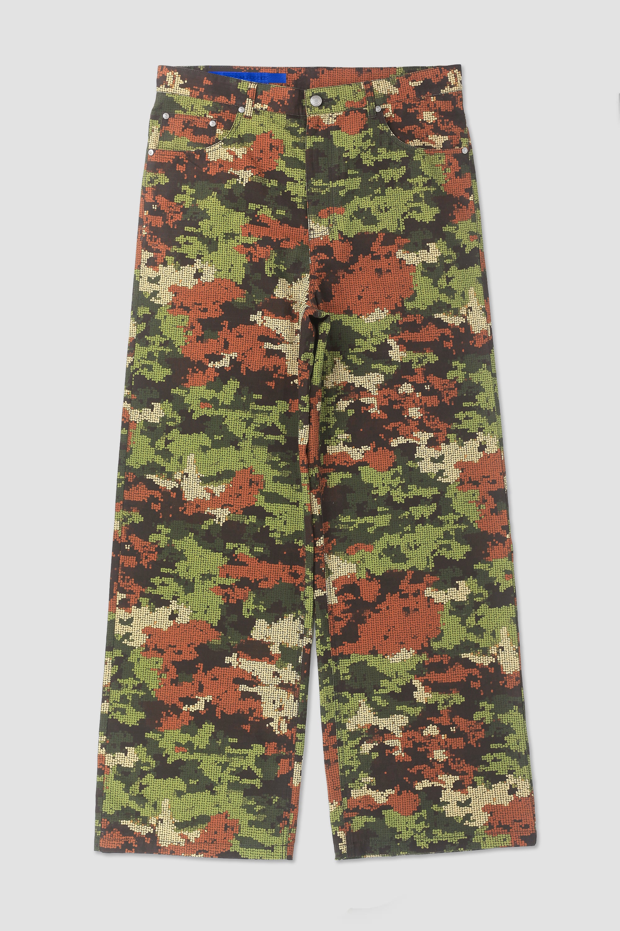 Digital camo print baggy straight leg trousers 93 sierra crosses front view