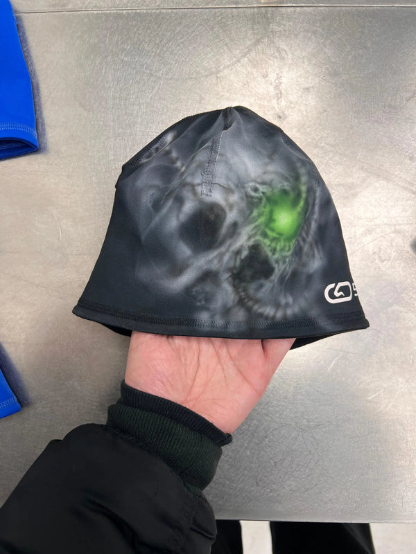 Airbrush painted custom black beanie