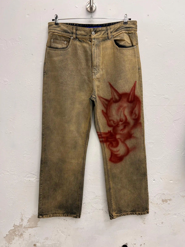 Airbrush painted custom desert dyed jeans