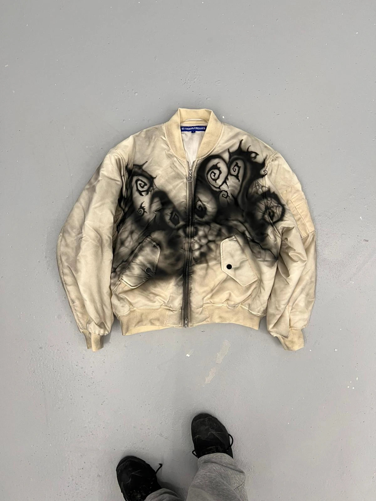 Kevin_Mejia_White_Faded_Bomber painted with airbrush 93 sierra crosses