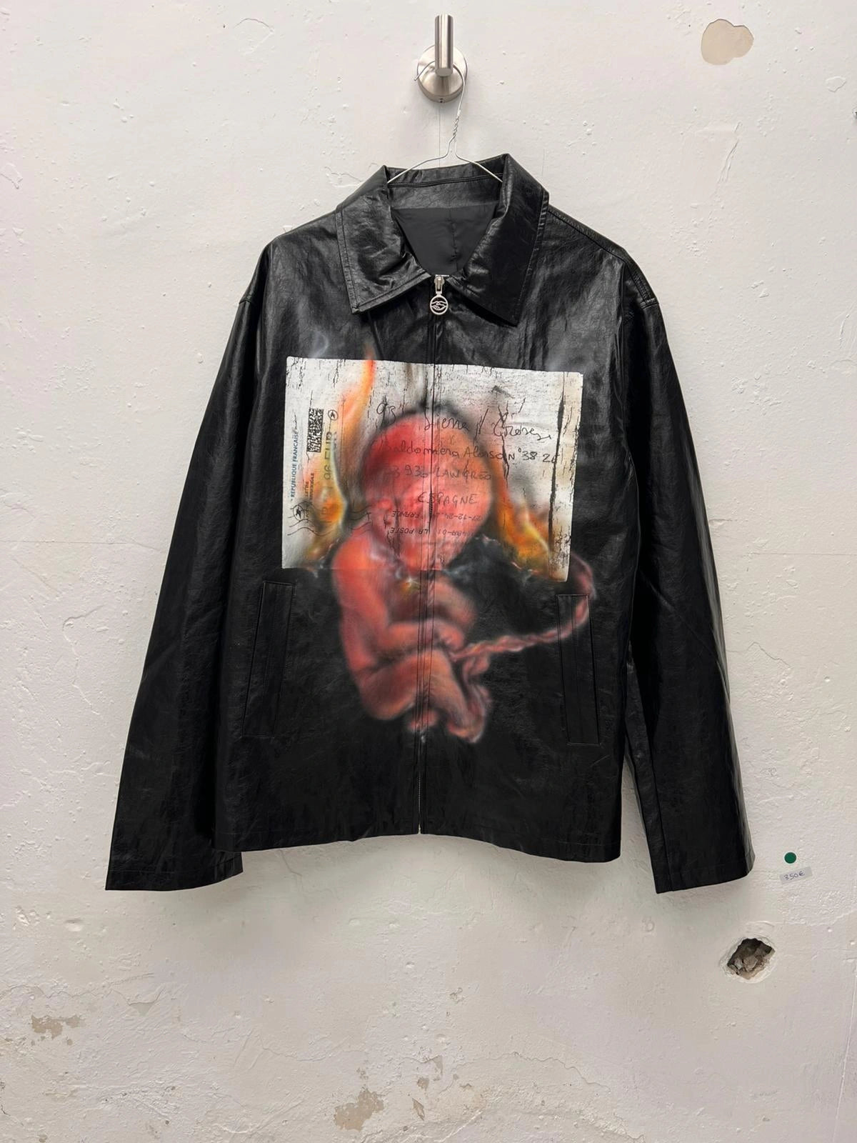 Kevin_Mejia_Crinkled_Leather_Jacket baby in fire painted with airbrush
