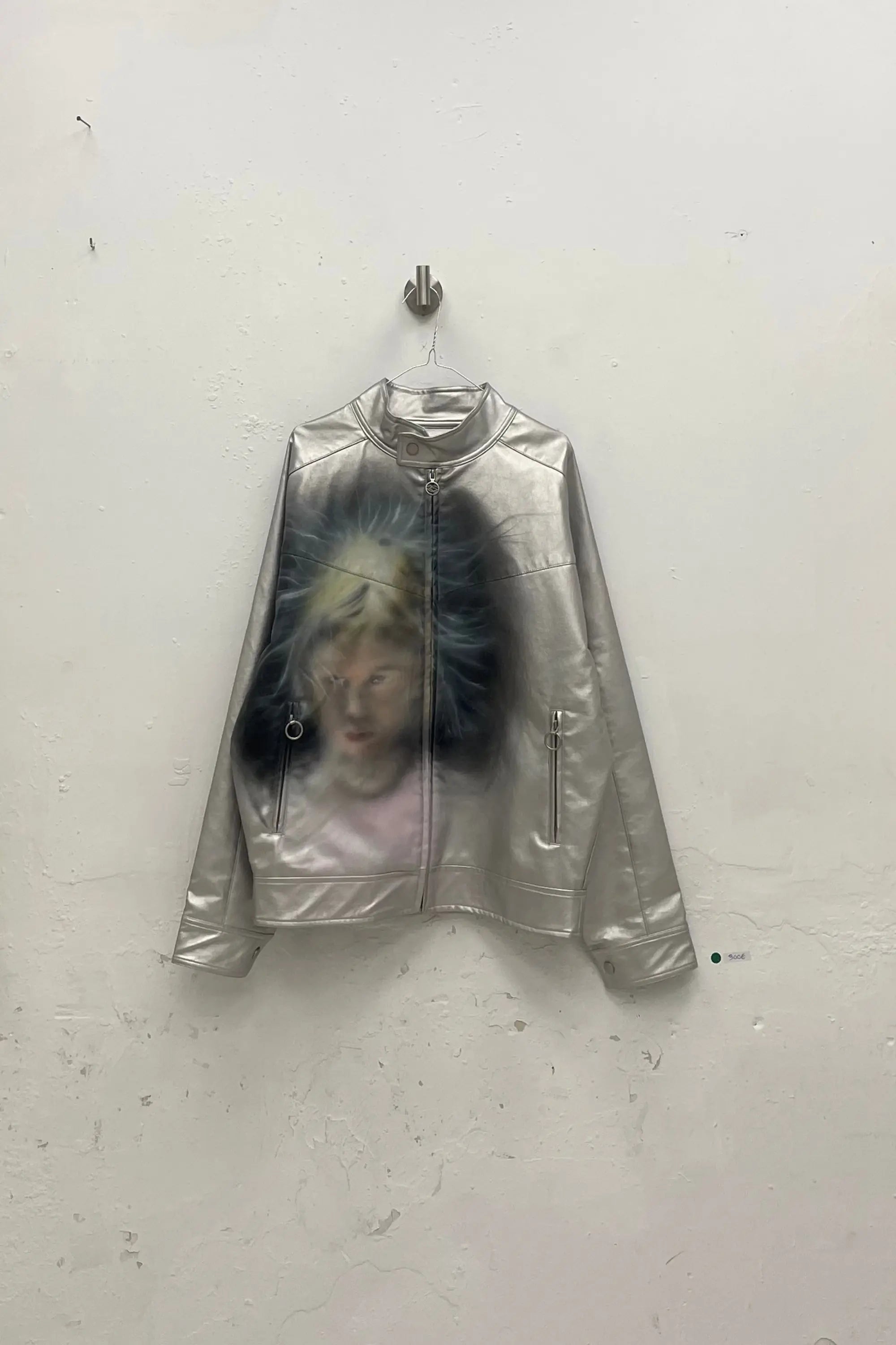 Kevin_Mejia_Silver_vegan Leather_Jacket painted with airbrush