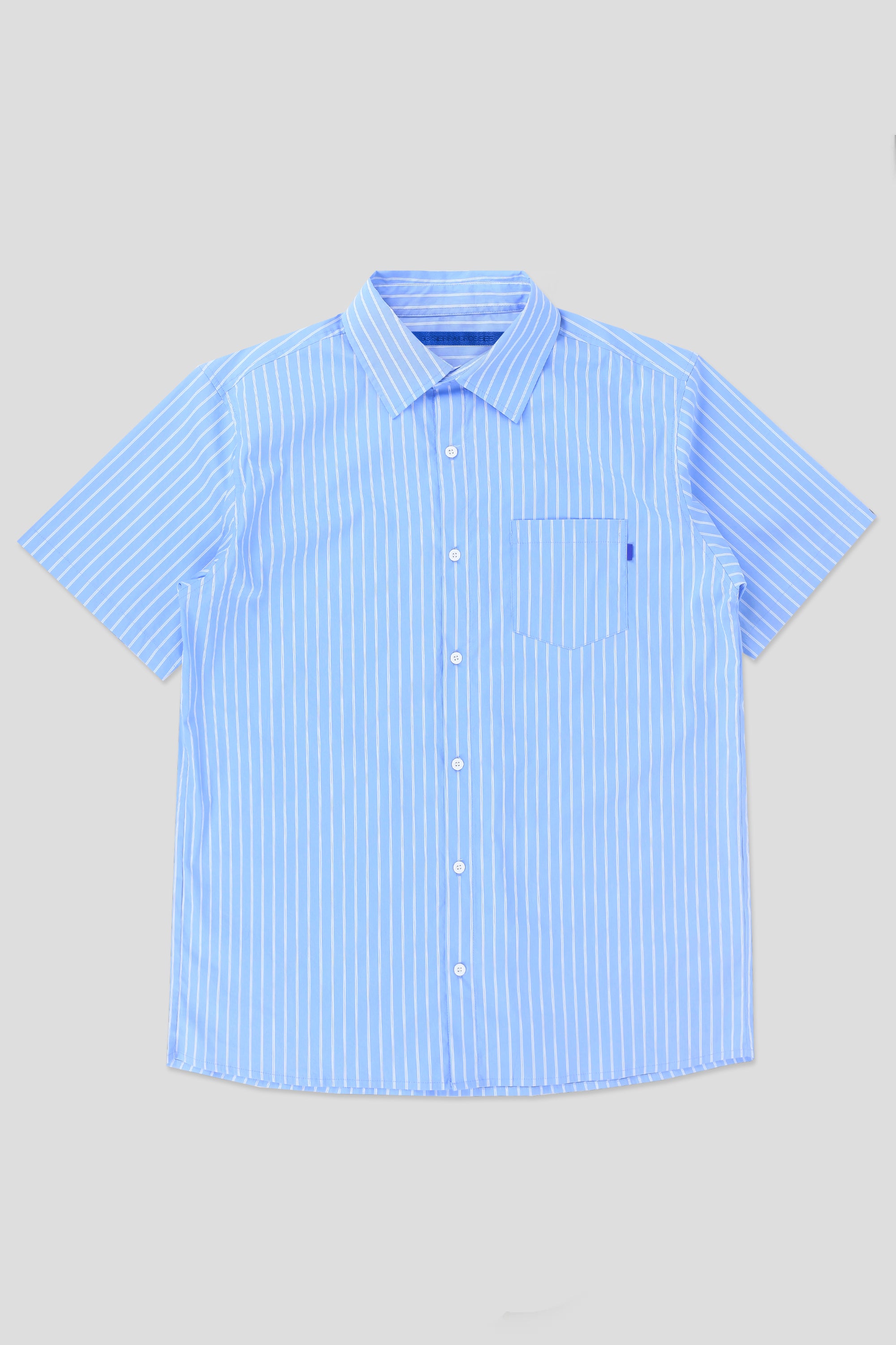 Shortsleeve white and blue striped shirt everyday lifestyle front view 93 sierra crosses