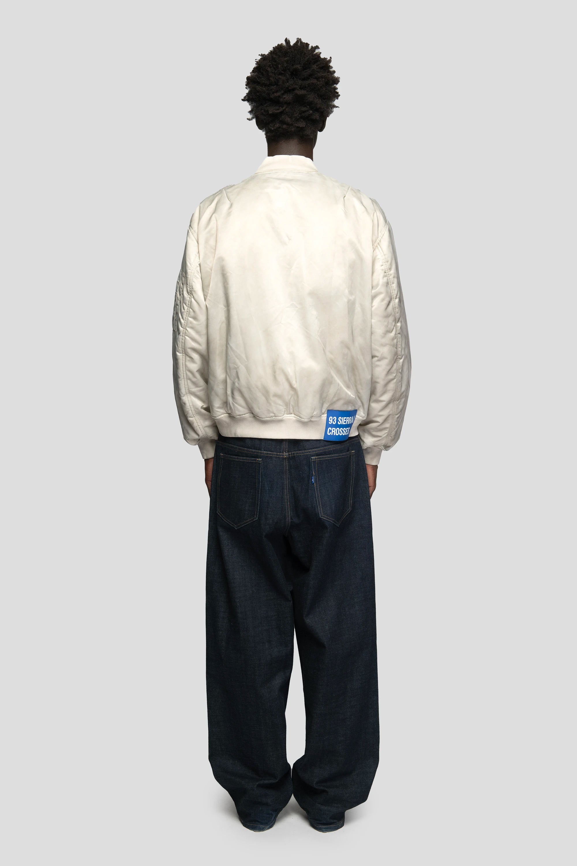 White Faded Bomber