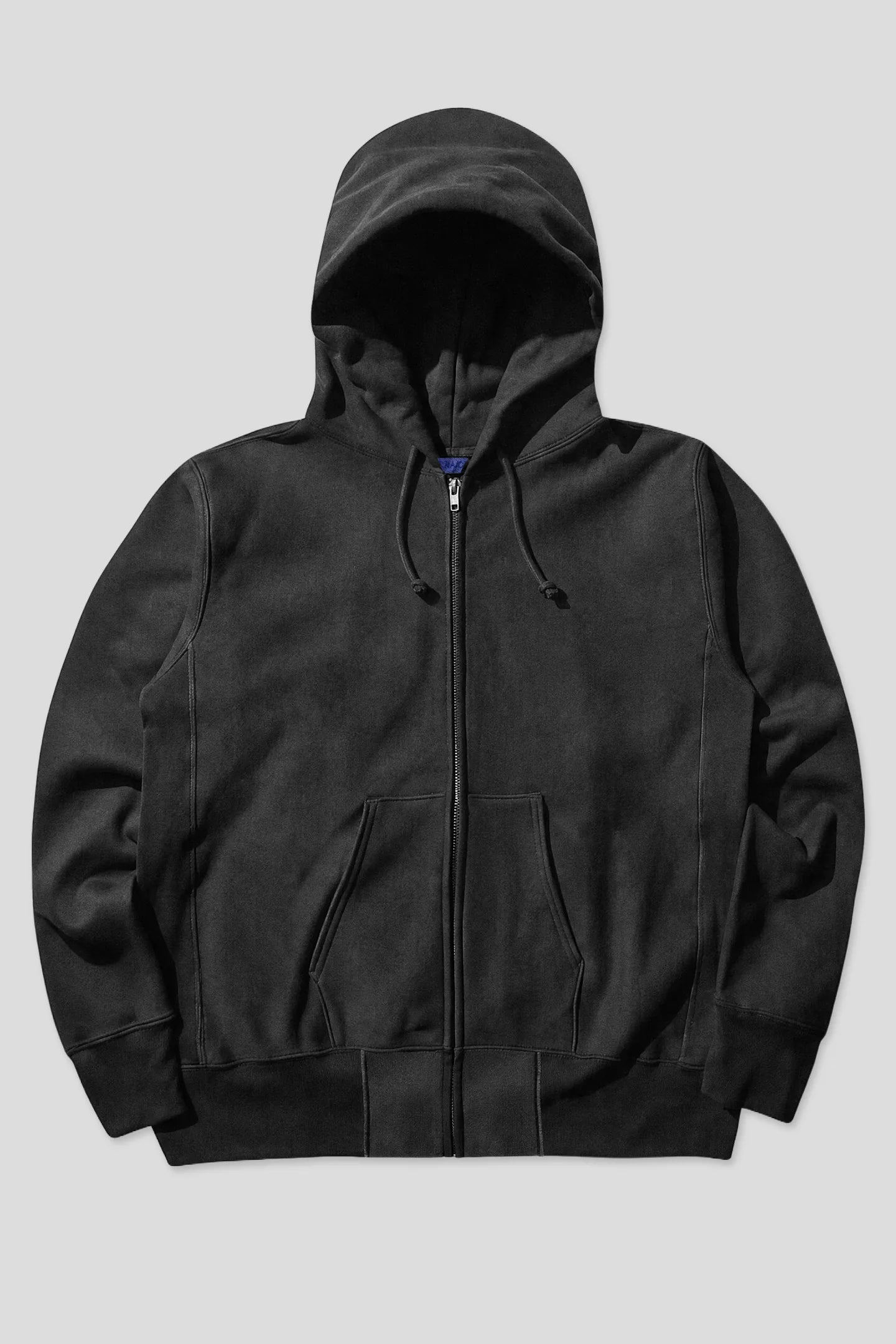 Plain black zip-up hoodie with YKK metal zipper, drawstring hood and pouch pockets, product front view 93 SIERRA/CROSSES