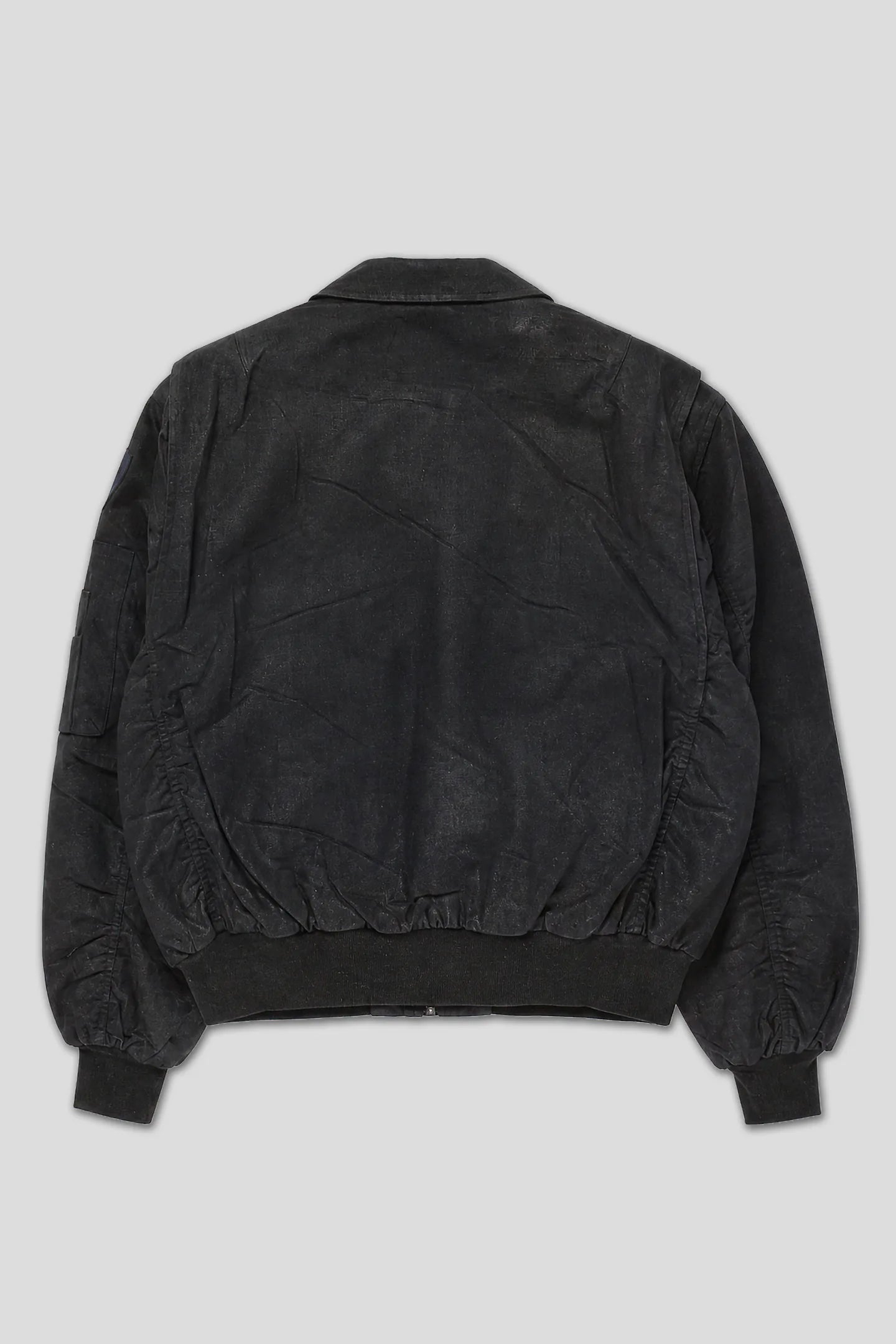 Black waxed cotton bomber jacket with ribbed cuffs and hem, product back view 93 SIERRA/CROSSES