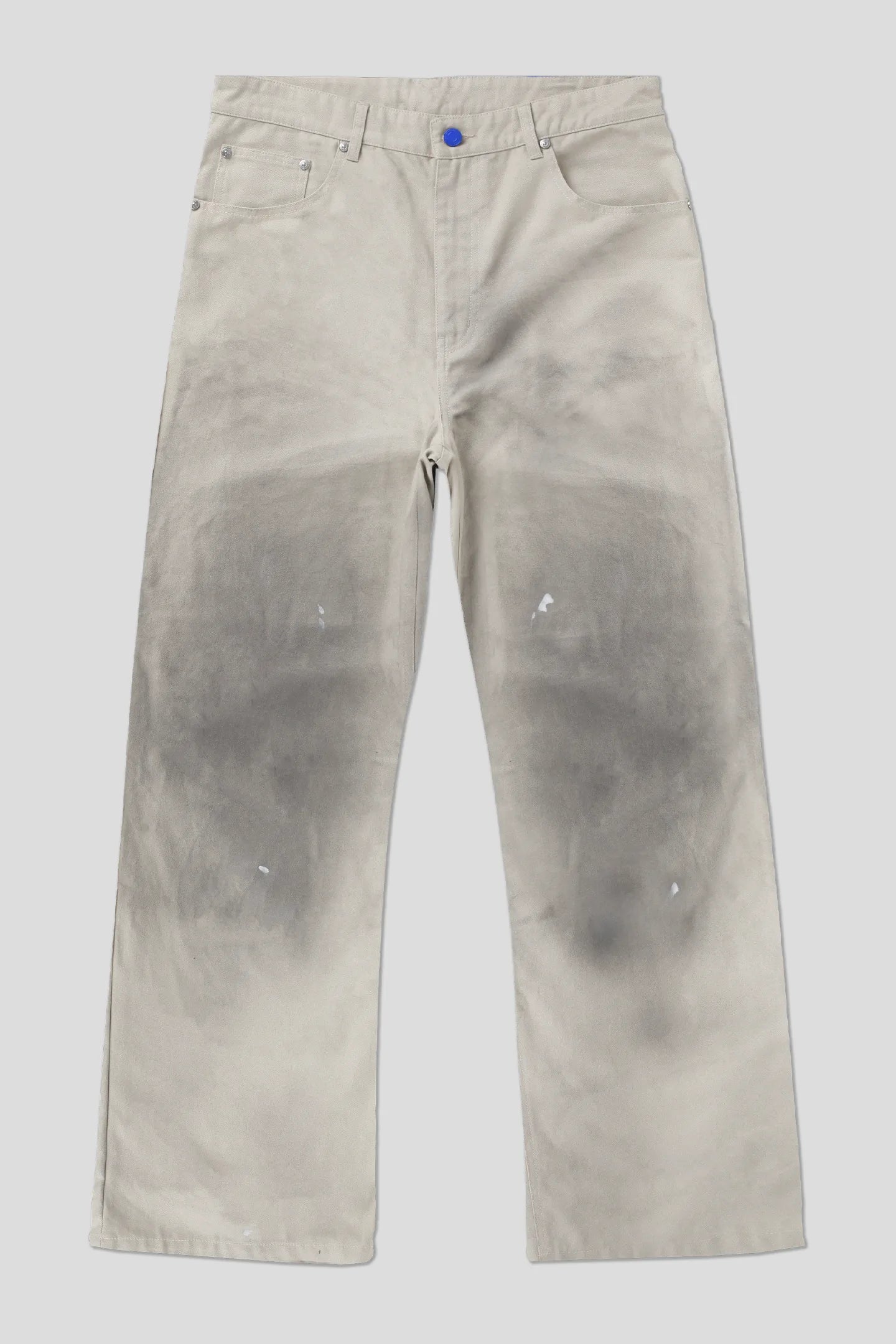 Ecru work pants with dirt wash effect and white paint stains, product front view 93 SIERRA/CROSSES