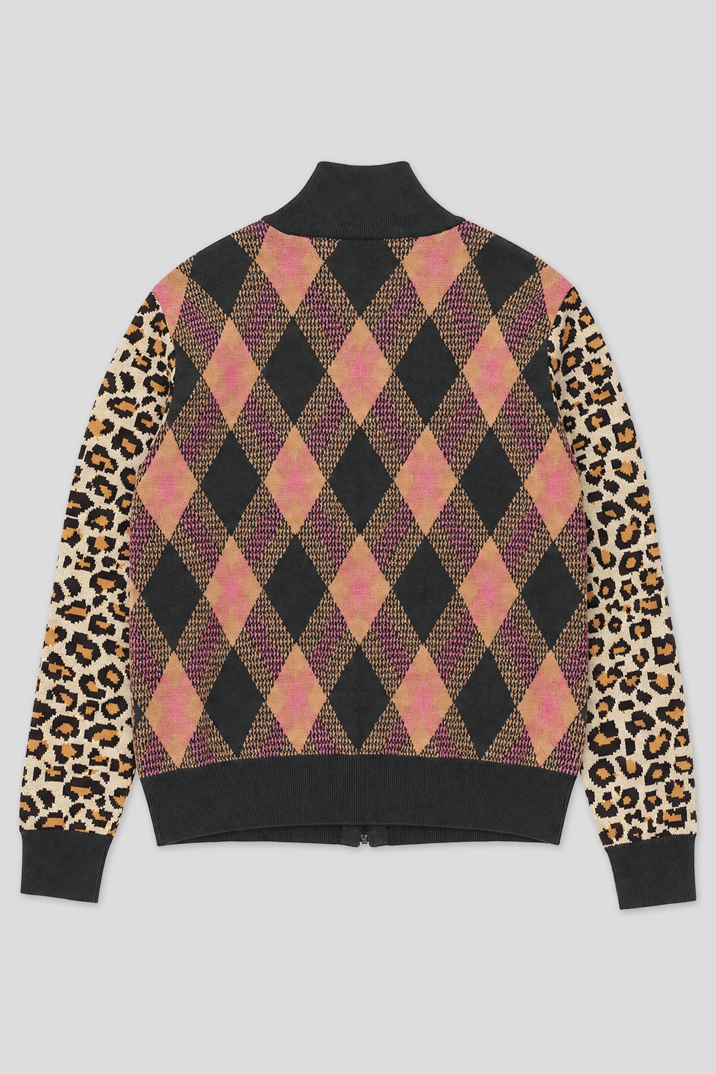 Argyle tartan and cheetah print cotton knit sweater, product back view 93 SIERRA/CROSSES