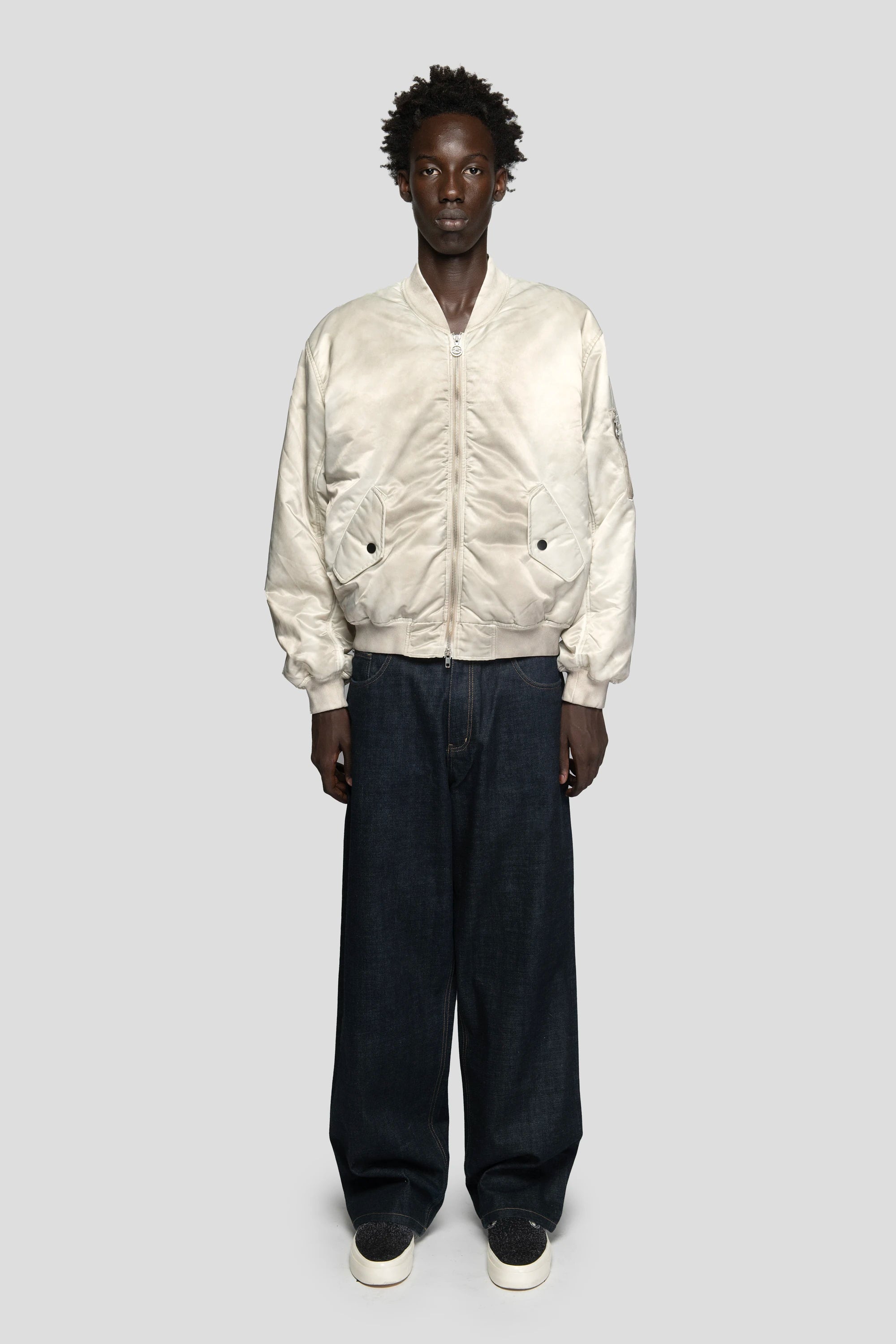 White Faded Bomber Jacket